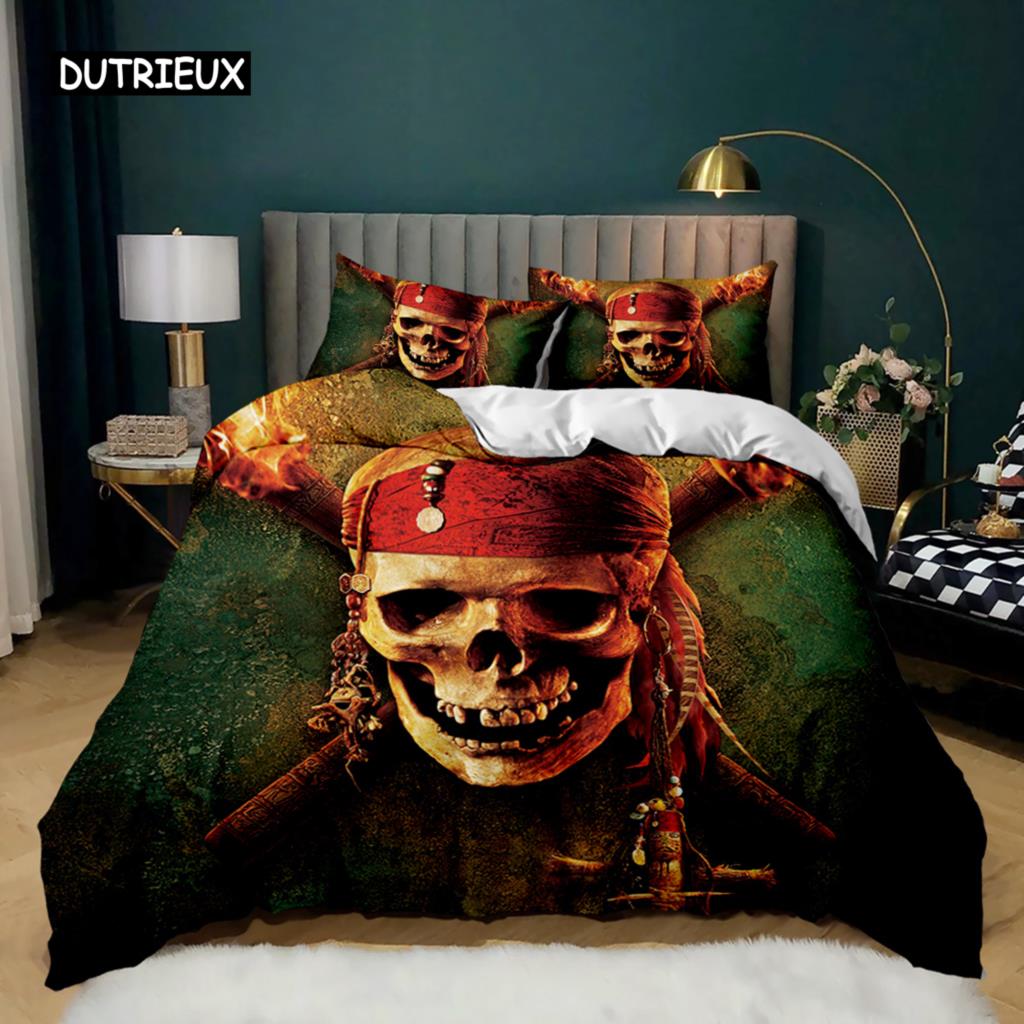 Skull Duvet Cover Set Horrible Skeleton Bedding Set Bedclothes Halloween Gothic Horror Polyester Quilt Cover Double Queen King