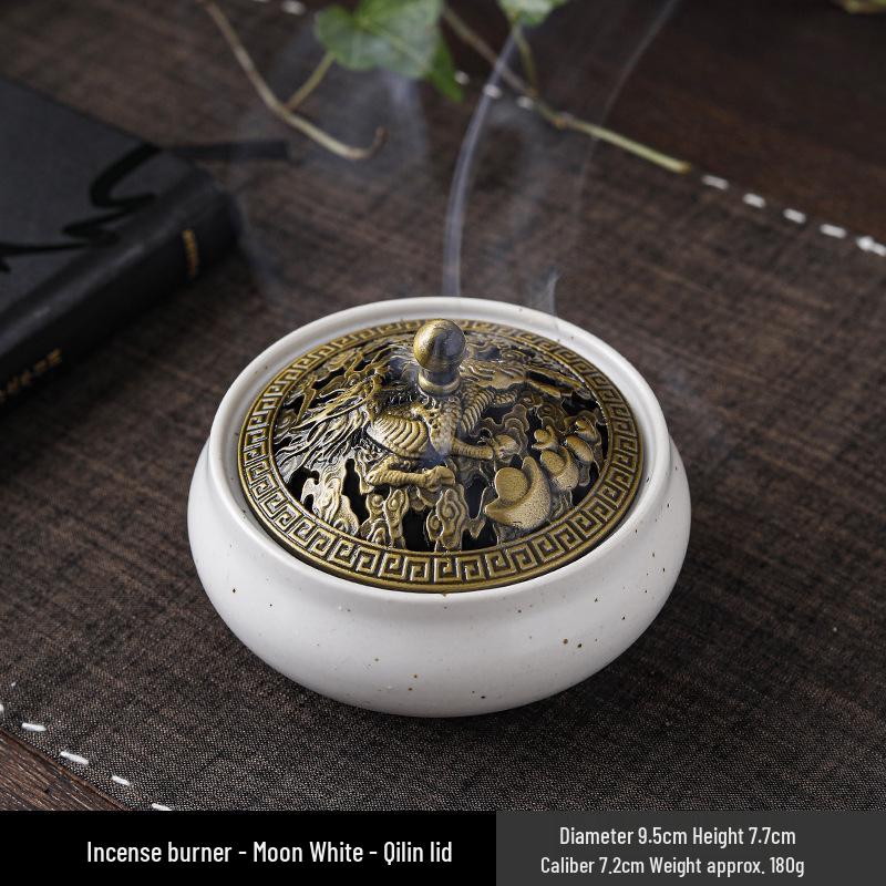 Celadon Ceramic Incense Burner with Ice Crack Glaze, Coarse Pottery, Anti-Scald, Buddhist Design, Three-Legged, Small, for Home Decor.