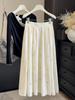 2026 Spring White Elegant Embroidered Midi Skirt: Women's High Waist Hollow Flower Draping Design