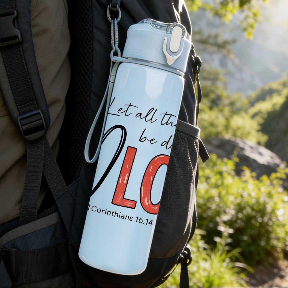 1PC V Love Quote Floral Letter 750ml Color Plastic Sports Water Bottle Leakproof Flip Straw Lid Suitable for Sports Office Home Use