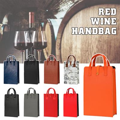 Portable Red Wine Tote Bag PU Leather Wedding Party Birthday Gift Pack of Two Champagne Red Empty Bag Fashion Packaging Gift Box