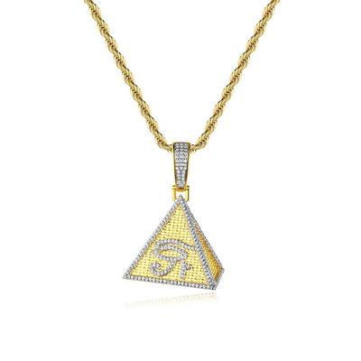 Gold 18K Gold Plated Zirconia Luxurious Shiny Eye Eye of Horus 3D Triangular Pendant Ancient Egypt Pyramid Necklace Egyptian Mythology Cool Hip Hop