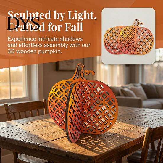 Orange Gradient Wooden Crafts Thanksgiving Pumpkin Decor, Vintage Striped Hollow Carved Ornament Indoor Fireplace Desktop Decor for Home Party, Rustic