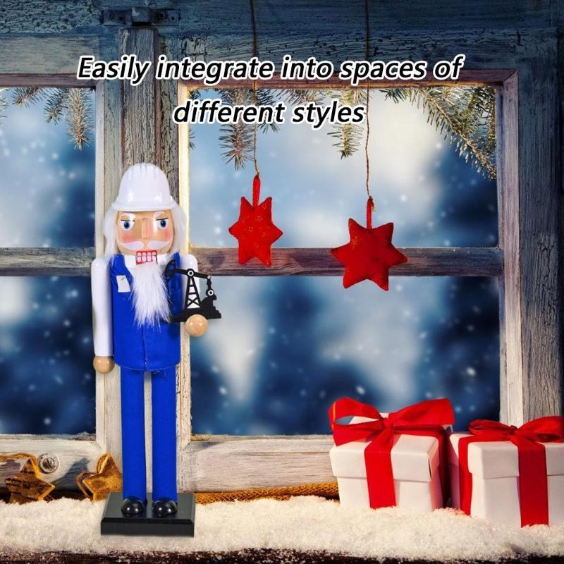 Christmas Nutcrackers Ornament Small Wooden Engineer Christmas Decorations Nutcrackers Figure Ornament for Table Shelf