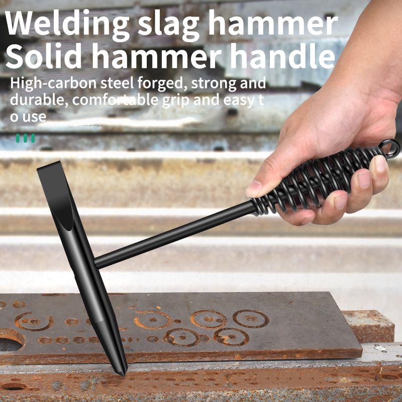 Welding Chipping Hammer - Rust Removal & Slag Cleaning Tool with Spring Handle and Hook for Glass Breaking & Ice Chipping