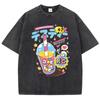Mode Damen Gewaschene T-Shirts Lustiger Totenkopf Getränke Aufdruck Kurzarm Baumwolle Used Oversize Rundhals Oberteile Kleidung