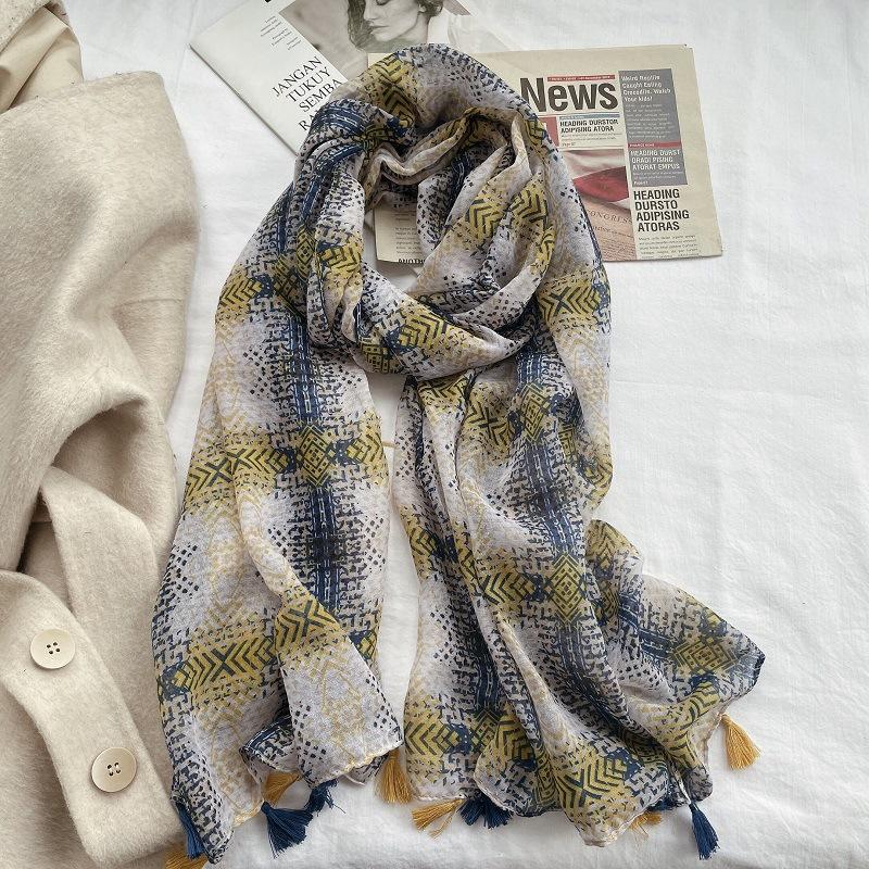 Spain Luxury Fashion Lovely Floral Tassel Viscose Shawl Scarf Lady Print Pashmina Stole Wrap Snood Bufandas Muslim Hijab