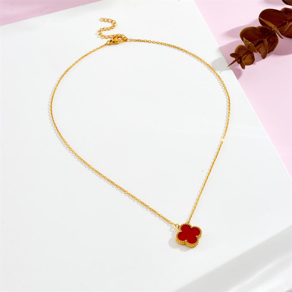 Weiße Perlmutt Glückskleeblatt Wendehalskette Damen Titanstahl Leichte Luxus Nischen-Schlüsselbeinkette