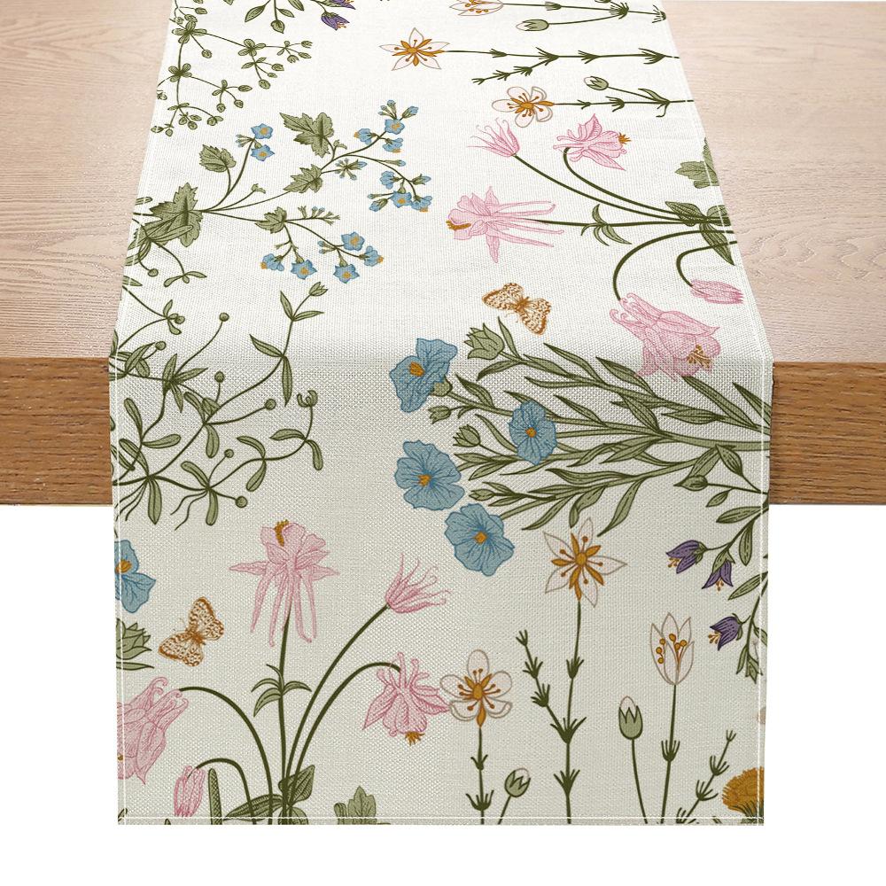 Flax Printed Table Flag Plant Flowers Sub-home Decorative Table Cloth Porch Cabinet Tea Table Cloth