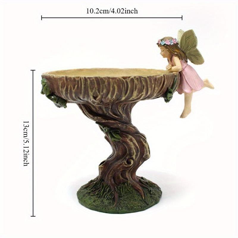 5inch Flower Fairy Garden Statue Bird Feeder Tray Outdoor Resin Home Crafts Garden Fairy Courtyard Decoration Statue one size