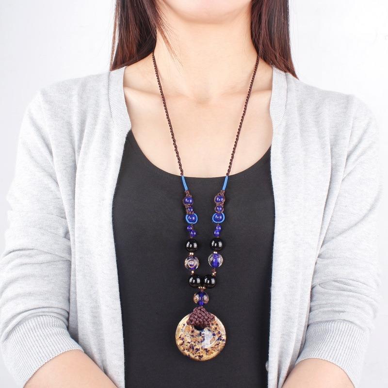 Vintage Chinese Style Pendant Geometric Long Women's Sweater Chain Whip Chain Versatile Collarbone Chain