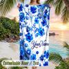Blue Floral Elegance 1 Theme Quick Dry Beach Towel Custom Name Text Print Large Sand Resistant Towel Beach Vacation