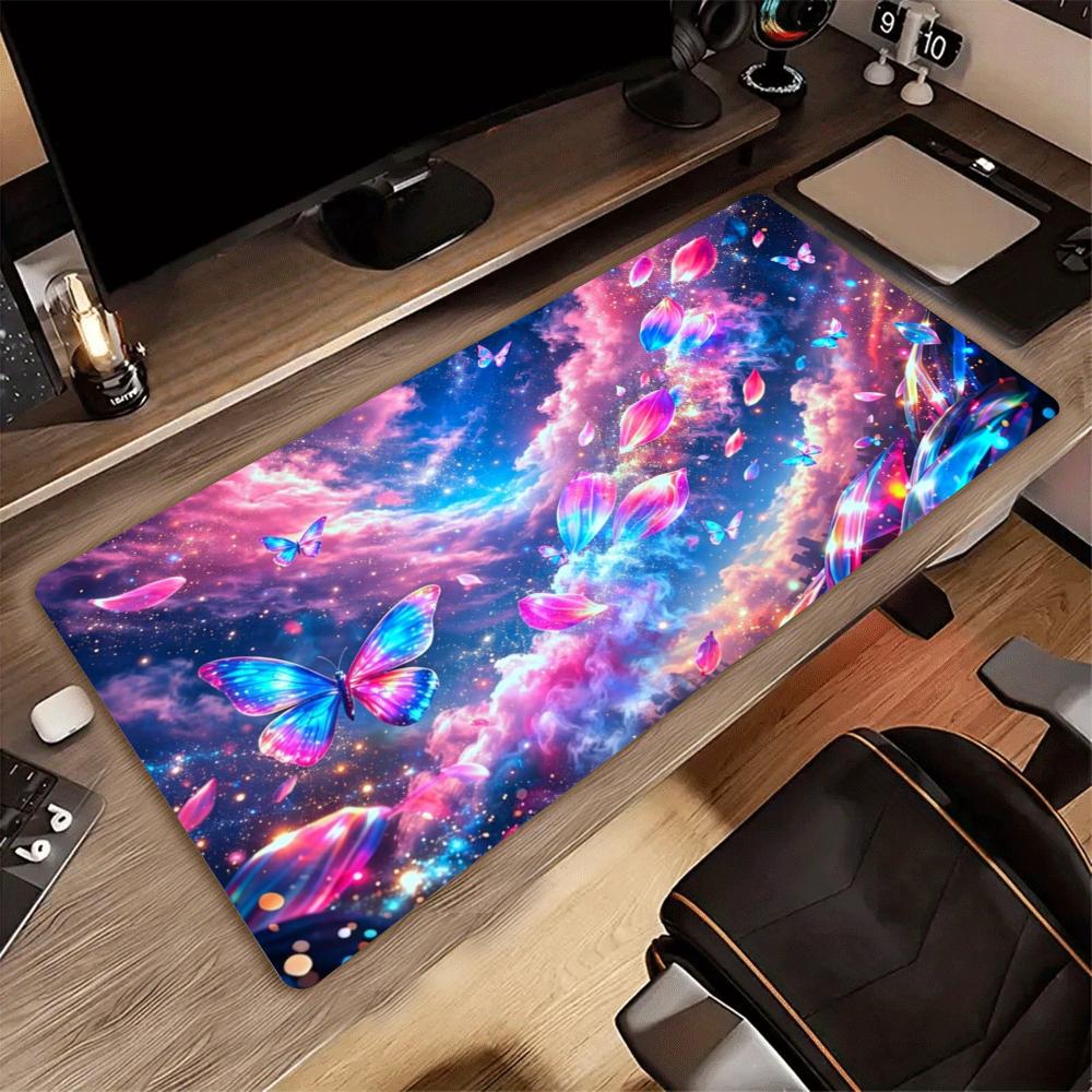 Glowing Butterfly Hummingbird Floral Galaxy XXL Gaming Mouse Pad Non-Slip Rubber Keyboard Pad Desktop Office Computer Desk Mats