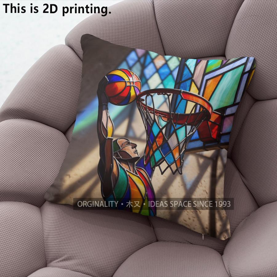 Stained Glass Basketball Player Throw Pillow Covers Pattern Cushion Cover Suitable for Sofa Bedroom Car Pillow Cover