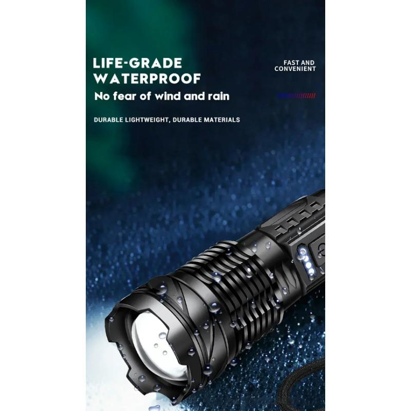 Strong Light Flashlight with Fast Typ-c Charging for Outdoor Lighting, Clear Laser Flashlight with Cob Warning Side Work Light