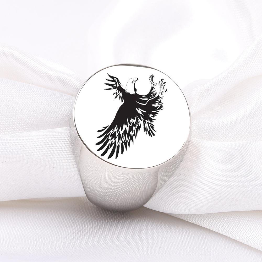 22MM Stainless Steel Eagle Engraving Round Ring for Men