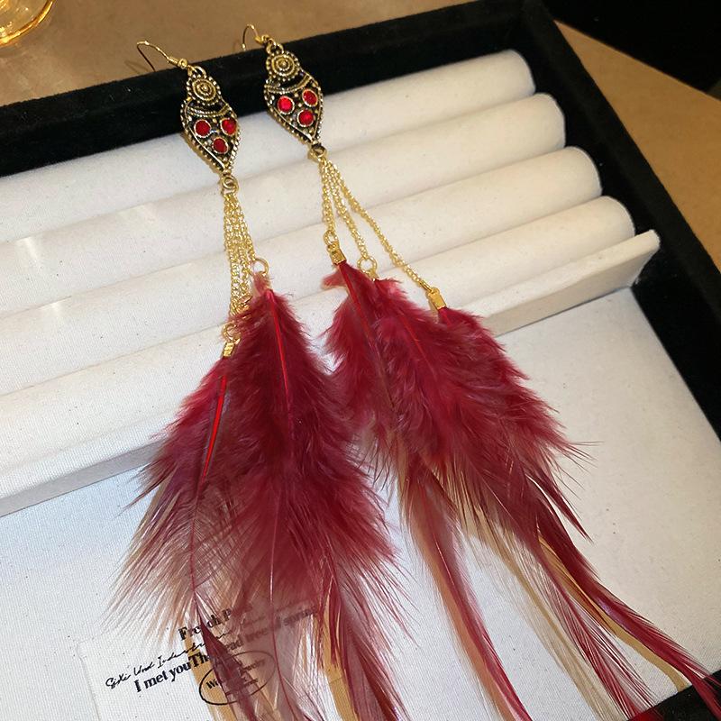 Bohemian Ethnic Style Feathers Fringed Earrings Ear Hooks Personalized Vacation Wind Ears
