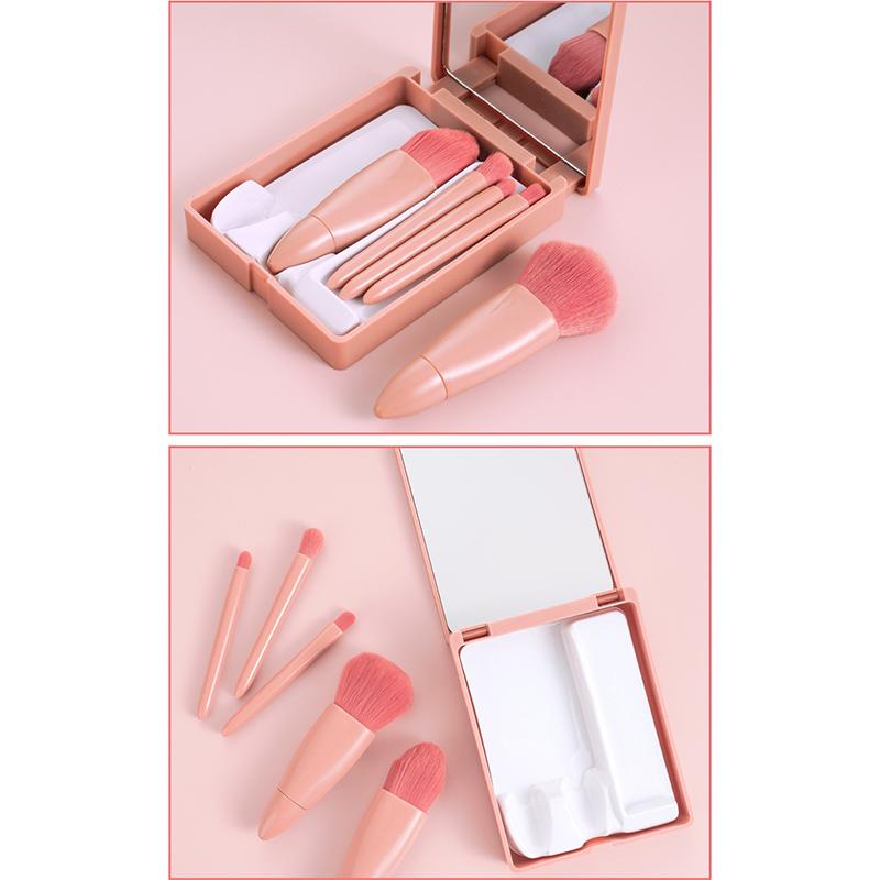 5 Stück Reiseformat Make-up Pinsel Set Mini Make-up Pinsel, Kleines Komplettes Funktions Kosmetikpinsel Set Mit Etui Und Spiegel Perfe