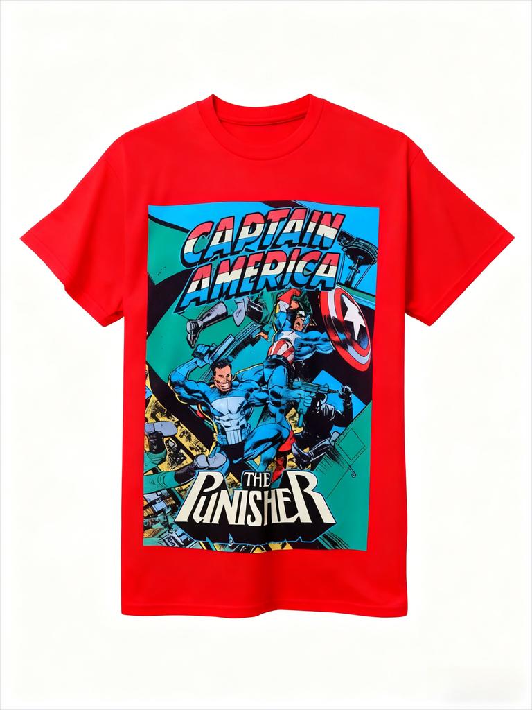 Äkta 2026 Ny Captain America Punisher Serietryck Plusstorlek Herr Kortärmad Avslappnad Rundhals T-shirt