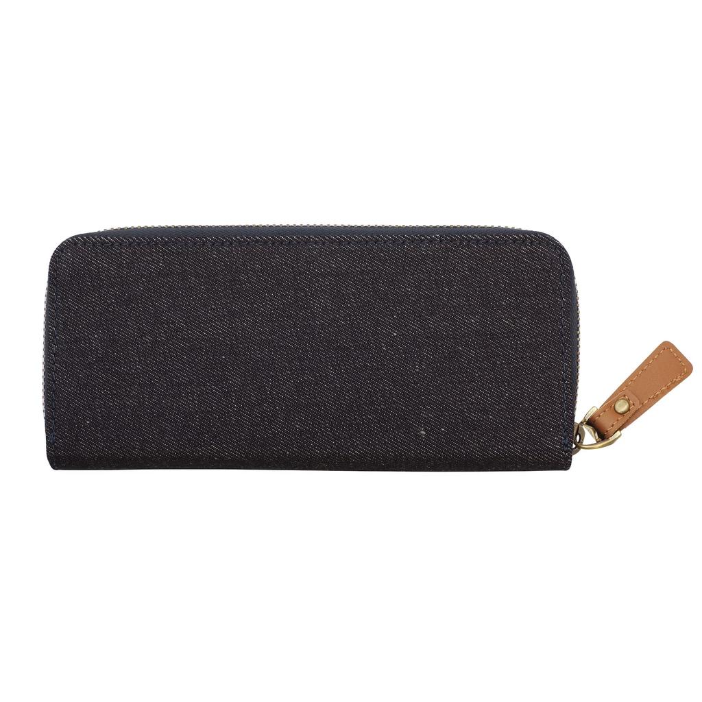 Combinație de piele Luddite Husă rotundă pentru stilou cu fermoar 2 Husă pentru creion din piele naturală denim [Camel] LDKC-RZP2-09