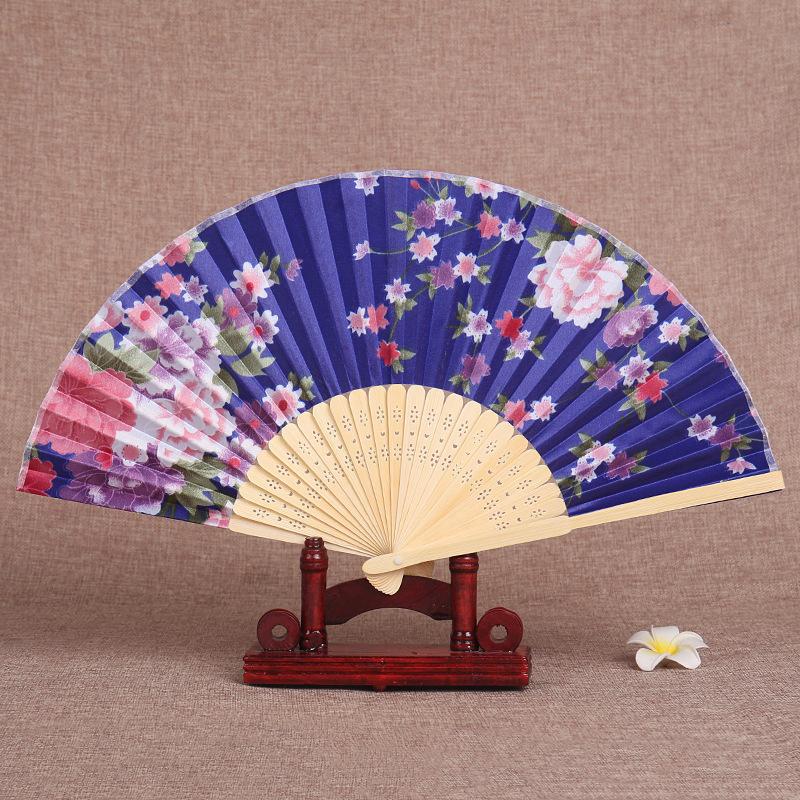 Chinesischer Bambus-Faltfächer Vintage Blumendruck Handfächer zur Kühlung im Sommer Tanz Hochzeitsdekoration