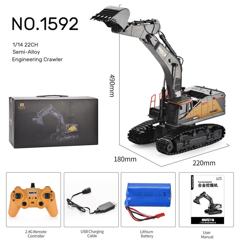 

HUINA 1592 RC Excavator 1:14 Scale 22 Channels 2.4G Semi-Alloy Remote control Engineering Crawler Tractor Children s Gift