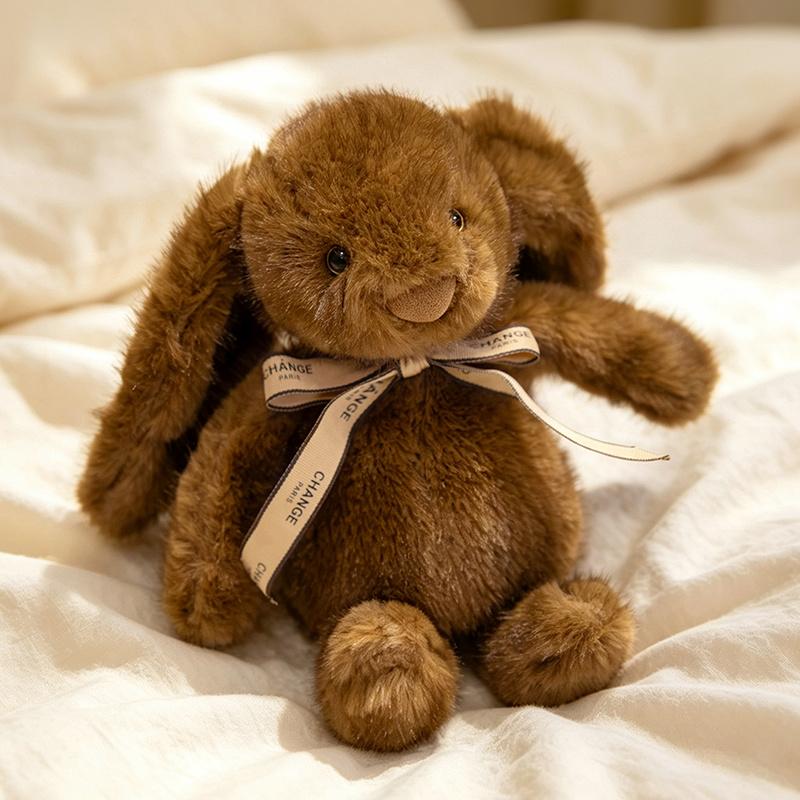 Original Handgemachte Kaninchen Plüschtiere Gemütlich Flauschig Lebensecht Fliege Hase Puppe Hübsches Kind Begleiter Tier Spielzeug Süßes Geschenk 18cm