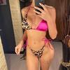 Leopard Halter Splicing Satin Bikini Female Swimsuit Women Swimwear Two-piece Bikini Set Bather Bathing Suit Swim
