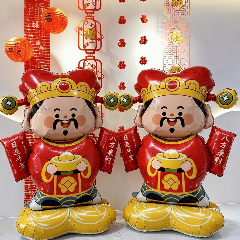 2026 Chinese New Year Decoration God of Wealth Balloon Lunar Year Aluminum Film Standing Balloons Spring Festival Balloon Decor