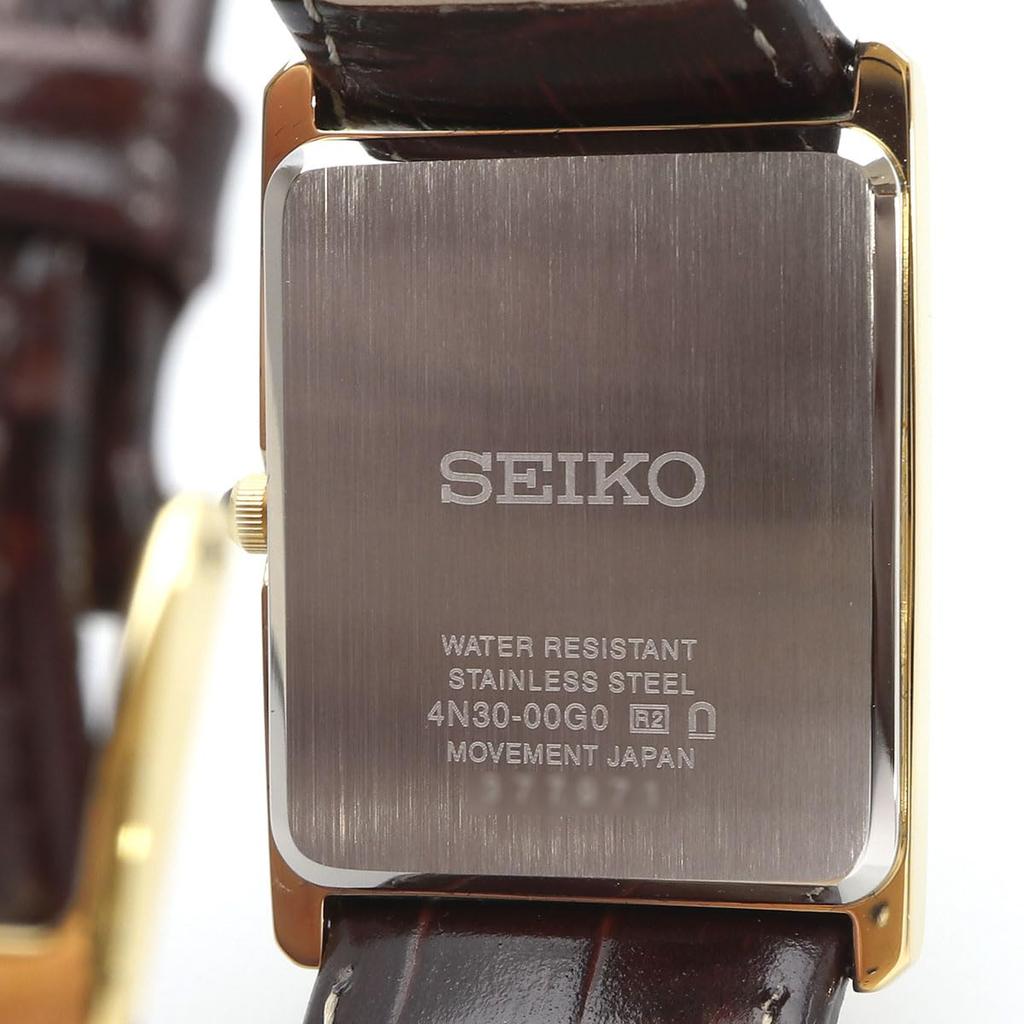 SEIKO Men's Watch Square Design Quartz SWR064 Champagne Gold Dial × Brown Leather Band