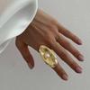 Exaggerated Metal Big Pearl Flower Rings for Women Retro Gold Color Irregular Geometric Circle Leaf Opening Finger Ring Jewelry