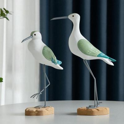 2 Pcs Wooden Seagull Figurine Coastal Lifelike Seabird Sculpture Nautical Animal Tabletop Ornament for Bedroom Living Room Home Office Desk Shelf