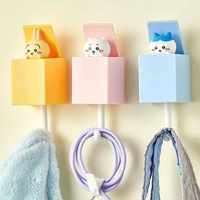 Cute Adhesive Hook Pop-out Cartoon Animal Wall Hook Decorative Anime Rabbit Cat Entrance Key Hanger Hook for Hanging Coat Towel Scarf Bedroom Bathroom