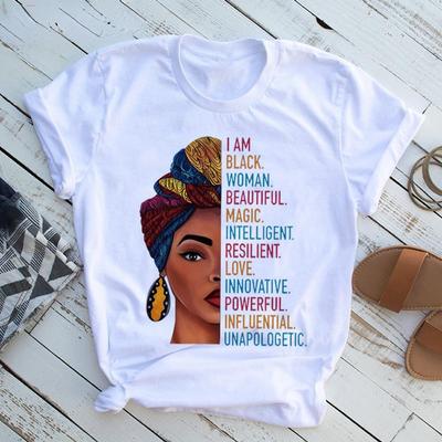 Women Summer T Shirt  Black Woman Print Retro Fashion Short Sleeve Tees Casual   Printed  Tops