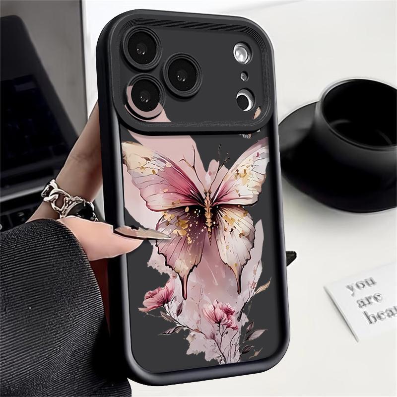 Pink Butterfly Watercolor Pattern Case For iPhone 17 Pro Max Funda Shockproof Bumper Cover For iPhone 16 Pro Max 15 14 13 12 11 Air 16E