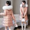 Winter Women Waist Cinching and Slimming Cotton Coat Thickened Padded Faux Fur Hood Outerwear Smooth Slim Fit Windproof Mid Length Hooded Down Coat