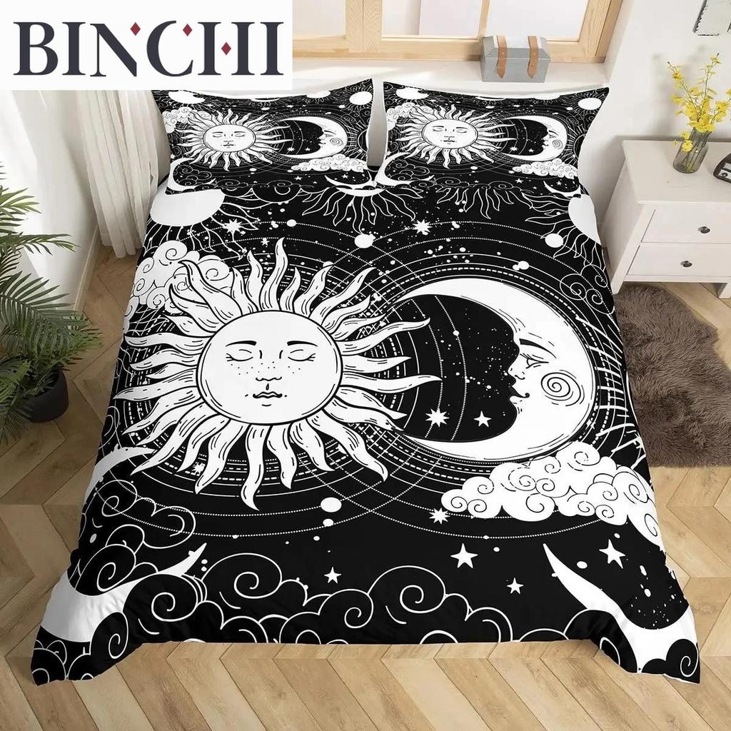 Mandala Duvet Cover Collection Sun And Moon Comforter Cover Ties Exotic Style Black And White Botanical Floral Polyester Bedding Collection