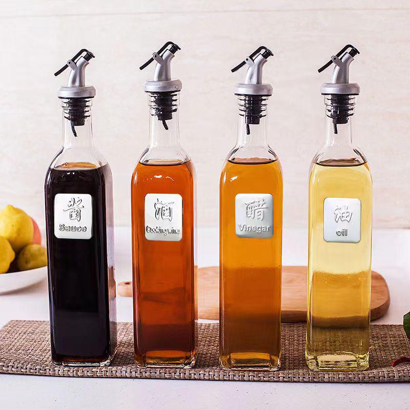 

Glass Kitchen Oil & Vinegar Bottle Set - Leak-Proof Square Design for Oil, Soy Sauce, and Seasonings 500ml