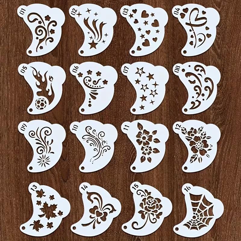 16Pcs Durable Pet Plastic Washable Template Reusable Face Painting Stencils With Assorted Floral Spiderweb Heart Designs