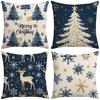 Blaues Weihnachten Leinenmaterial Elch Schneeflocken Element Kissenbezug Heim Schlafzimmer Dekoration Sofakissen