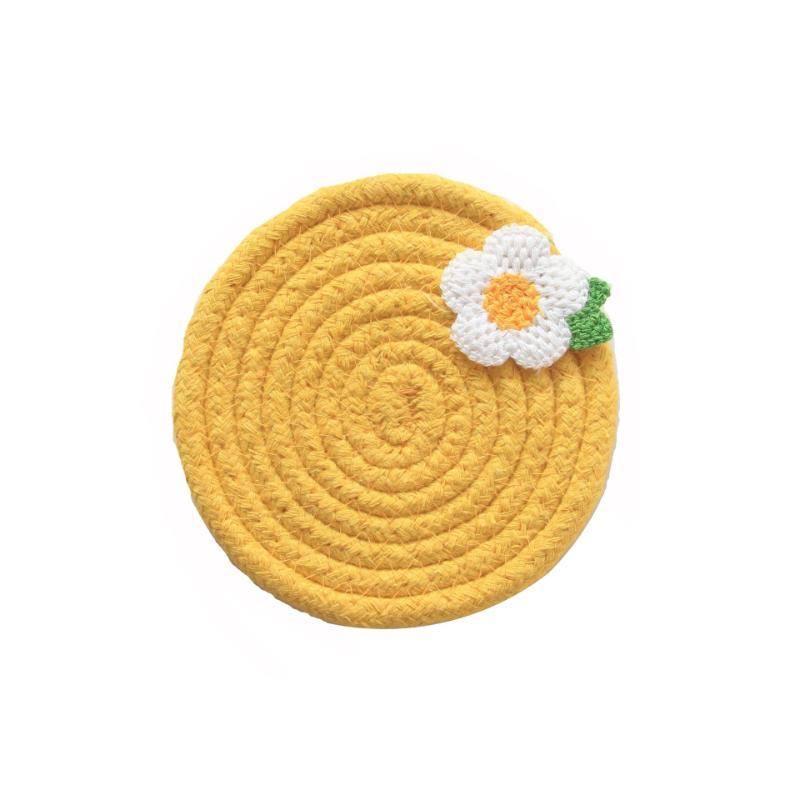 

Японская теплоизоляционная подкладка I Floret Cup Pad Подушка для еды Подушка из хлопчатобумажной нити, плетеная из хлопчатобумажной веревки Подушка для чаши Простая теплоизоляционная подушка 18cm жёлтый