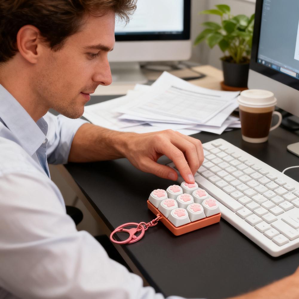9 Keys Keyboard Key Toy Cat Paws Finger Button Stress Relief Toys Mechanical Keyboard Keycaps Keychain Office Decompression Calm