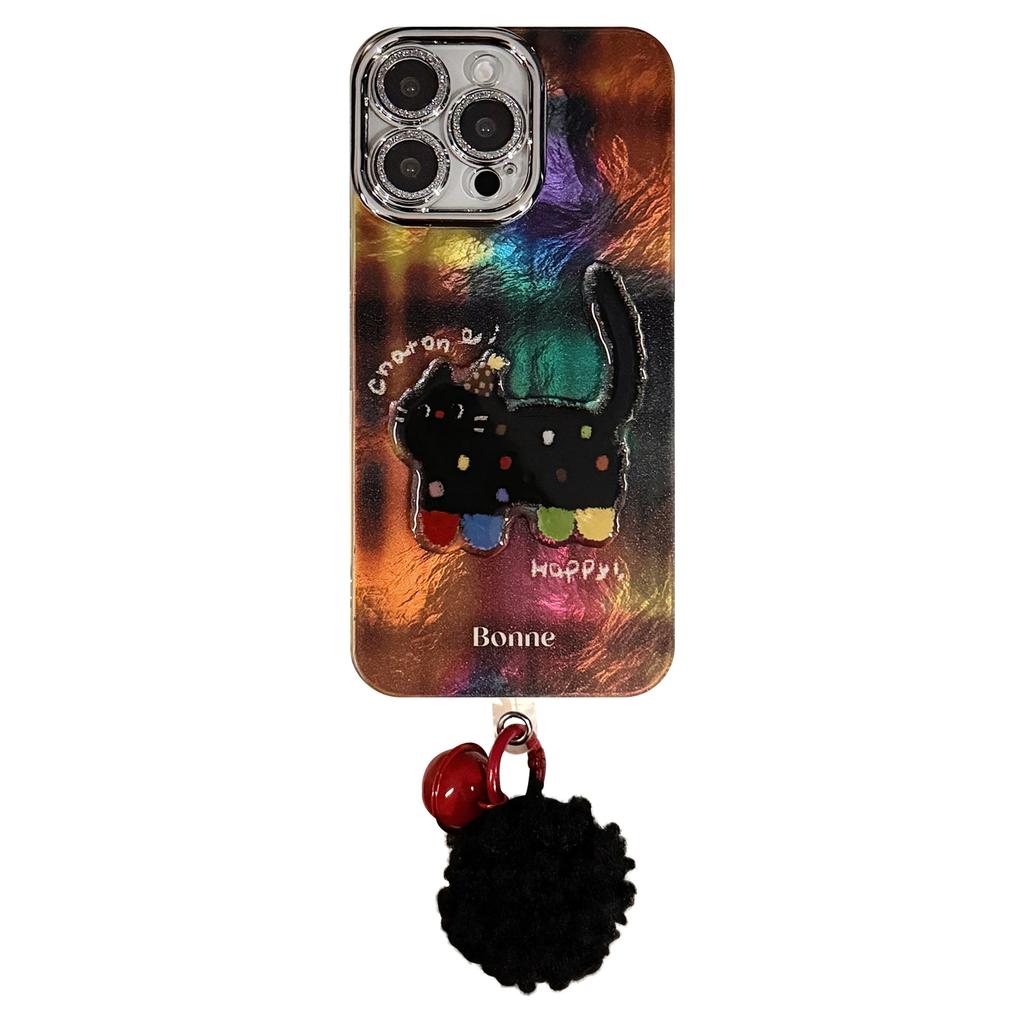 Three dimensional Polka Dot Black Cat Suitable for 17promax Mobile Phone Case Apple IPhone 16 Funny Cartoon 13 Pendant 14 Hard