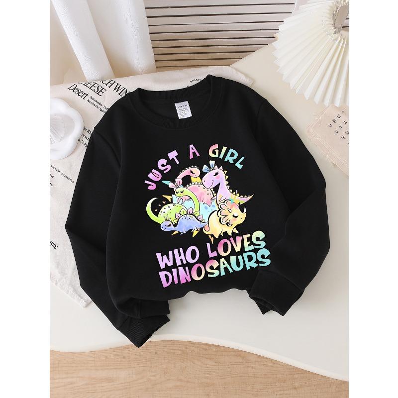 Girls' Soft Crewneck Sweatshirt, Just a Girl Who Loves Dinosaurs Print with Cute Creative Design, Casual All-Match for Fall Winter, Ideal Holiday Gift