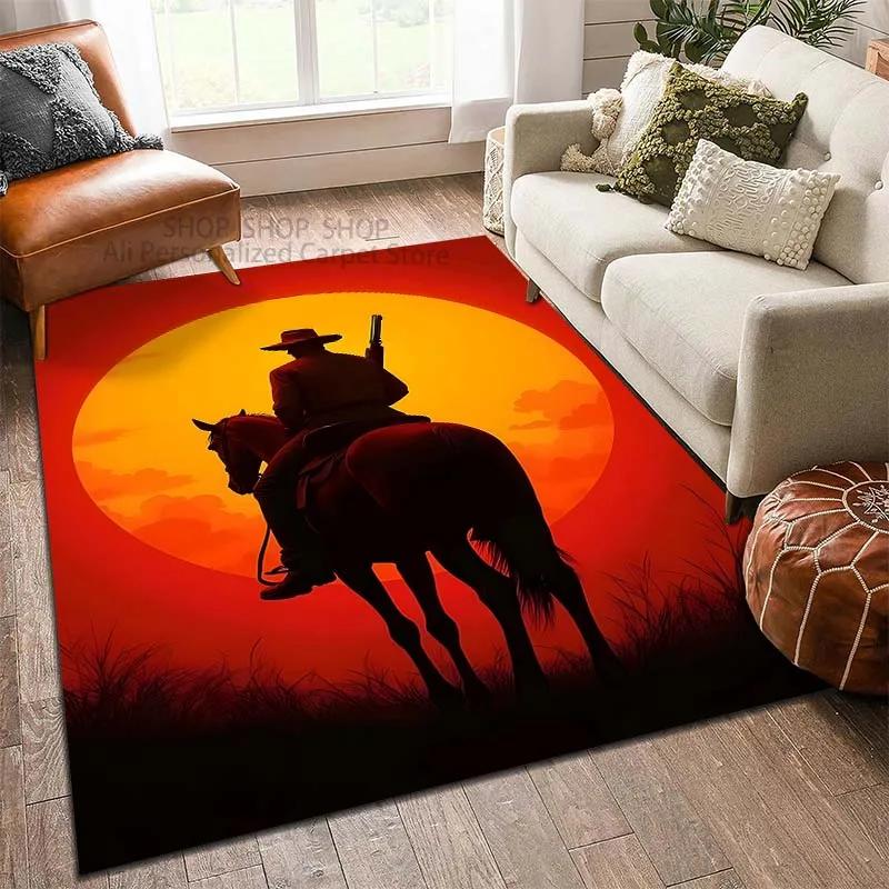 6 Stil Western Cowboy Bedruckter Teppich für Wohnzimmer Schlafzimmer Sofa Heimdekoration Rutschfeste Fußmatte Moderner Teppich Läufer