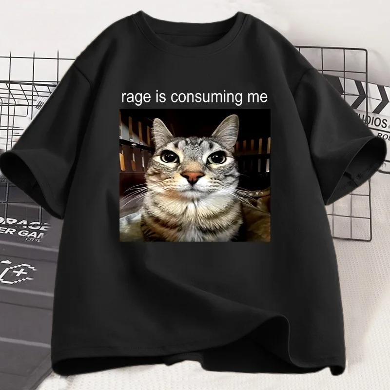 

Rage Is Consuming Me Silly Staring Cat Tee Shirt Casual Short Sleeve Tshirts Cat Lover T Shirt Oversized S