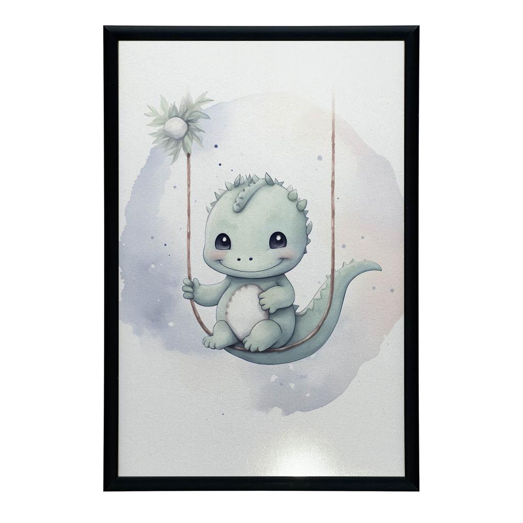 Dinazaur Na Huśtawce Dinazaur Na Huśtawce, 50X70 Cm, Rama Aluminiowa Czarna, Papier Matowy 230 Gsm