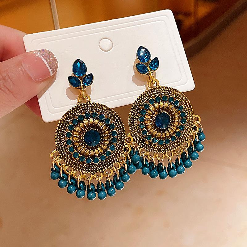 Silver Needle Retro Rhinestone Water Drop Tassel Earrings – Ethnic, New Chinese Style, Unique, Creative Heavy Industry Design