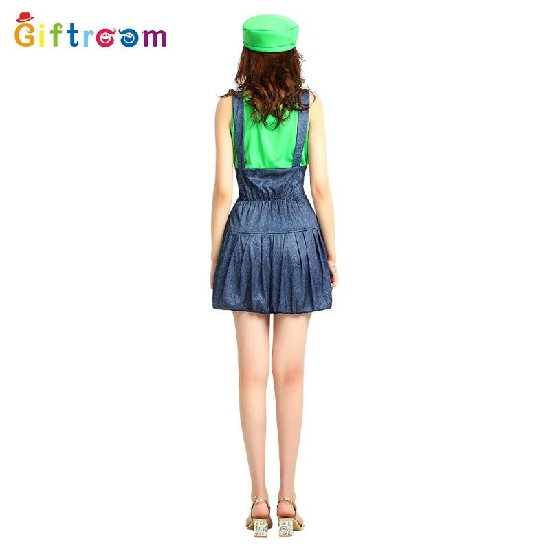 Holiday Party Adult Costume Cosplay Mario Denim Strap Skirt Anime Game Uniform