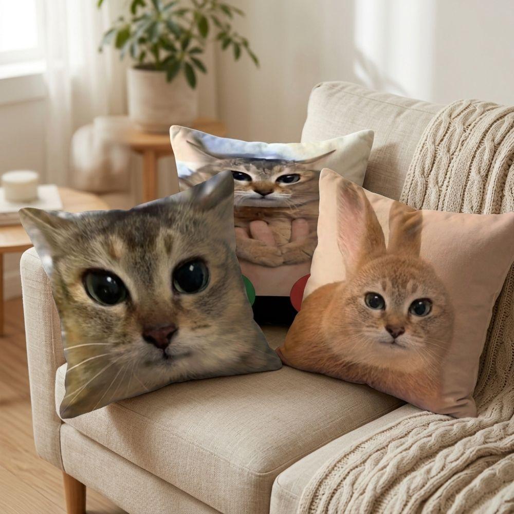 Humorous Animal Quirky Cat Print Cushion Comical Cat Face Decor Pillow Pet Lover Decor